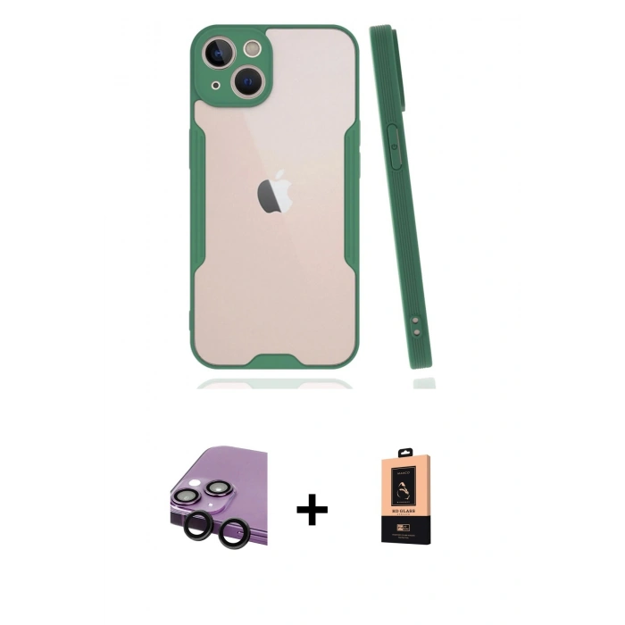 MARSİLYAN™- iPhone 14 Plus Kılıf Atlas Asil Serisi - Şeffaf Maxco Cam Ekran Koruyucu + Raze Metal Kamera Lens - SH