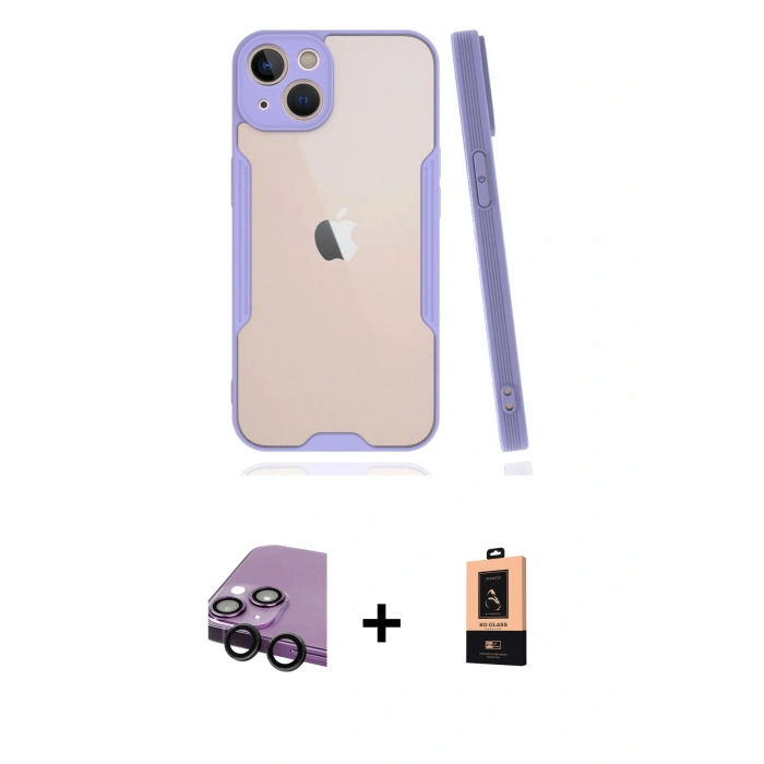 MARSİLYAN™- iPhone 14 Plus Kılıf Atlas Asil Serisi - Şeffaf Maxco Cam Ekran Koruyucu + Raze Metal Kamera Lens - SH