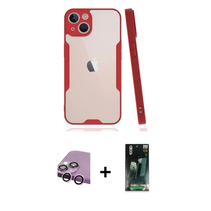 MARSİLYAN™- iPhone 14 Plus Kılıf Atlas Asil Serisi - Siyah 360 Mat Full Body Arka Koruyucu + Raze Metal Kamera Lens - MR