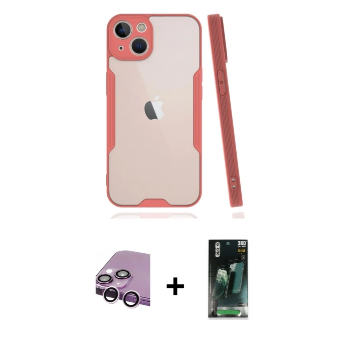 MARSİLYAN™- iPhone 14 Plus Kılıf Atlas Asil Serisi - Siyah 360 Mat Full Body Arka Koruyucu + Raze Metal Kamera Lens - MR