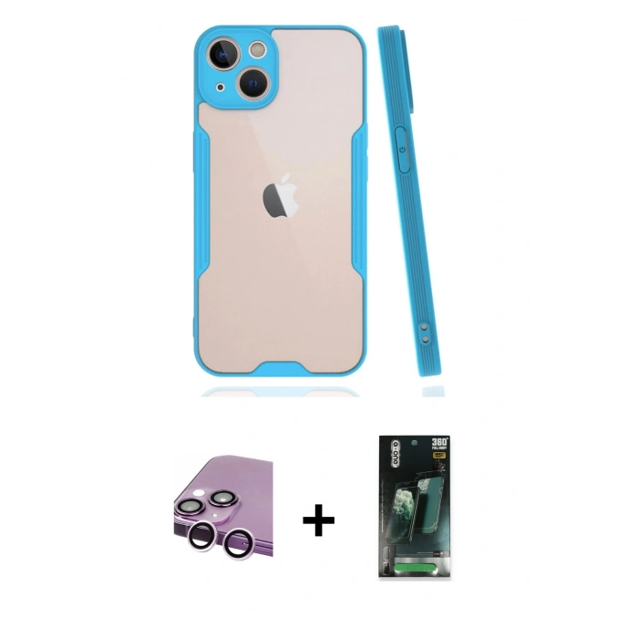 MARSİLYAN™- iPhone 14 Plus Kılıf Atlas Asil Serisi - Siyah 360 Mat Full Body Arka Koruyucu + Raze Metal Kamera Lens - MR