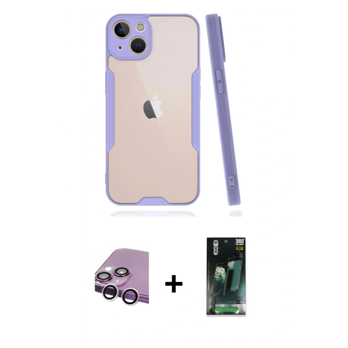 MARSİLYAN™- iPhone 14 Plus Kılıf Atlas Asil Serisi - Siyah 360 Mat Full Body Arka Koruyucu + Raze Metal Kamera Lens - MR