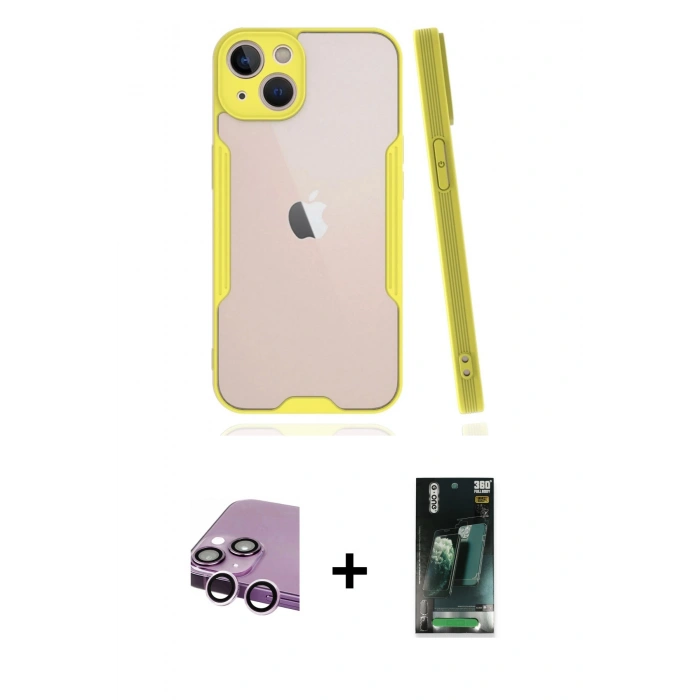 MARSİLYAN™- iPhone 14 Plus Kılıf Atlas Asil Serisi - Siyah 360 Mat Full Body Arka Koruyucu + Raze Metal Kamera Lens - MR
