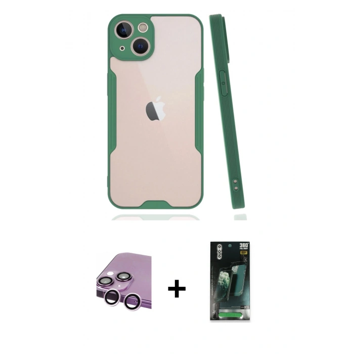 MARSİLYAN™- iPhone 14 Plus Kılıf Atlas Asil Serisi - Siyah 360 Mat Full Body Arka Koruyucu + Raze Metal Kamera Lens - MR