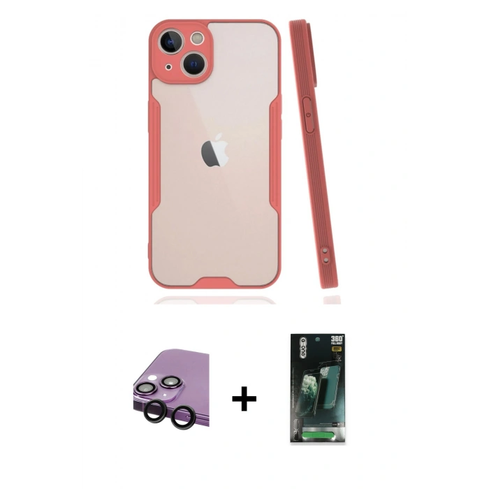 MARSİLYAN™- iPhone 14 Plus Kılıf Atlas Asil Serisi - Siyah 360 Mat Full Body Arka Koruyucu + Raze Metal Kamera Lens - SH