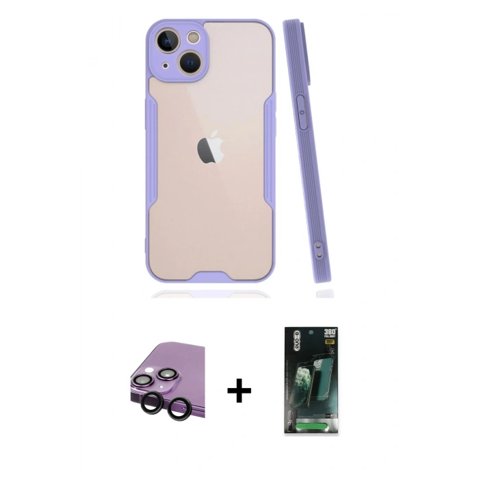 MARSİLYAN™- iPhone 14 Plus Kılıf Atlas Asil Serisi - Siyah 360 Mat Full Body Arka Koruyucu + Raze Metal Kamera Lens - SH