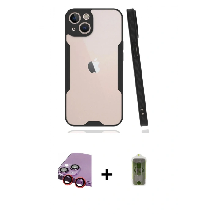 MARSİLYAN™- iPhone 14 Plus Kılıf Atlas Asil Serisi - Siyah Joko Magic 5D Hayalet Cam + Raze Metal Kamera Lens - KI