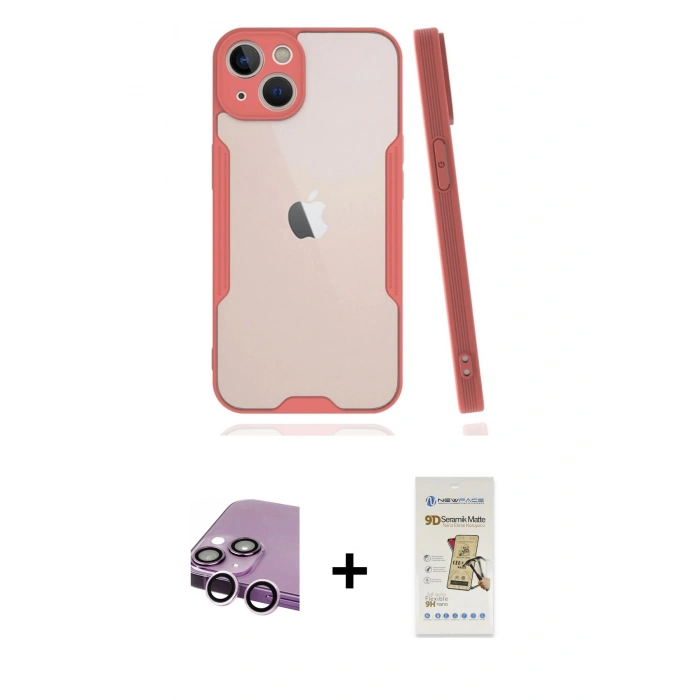 MARSİLYAN™- iPhone 14 Plus Kılıf Atlas Asil Serisi - Siyah Mat Seramik Nano Ekran Koruyucu + Raze Metal Kamera Lens - MR