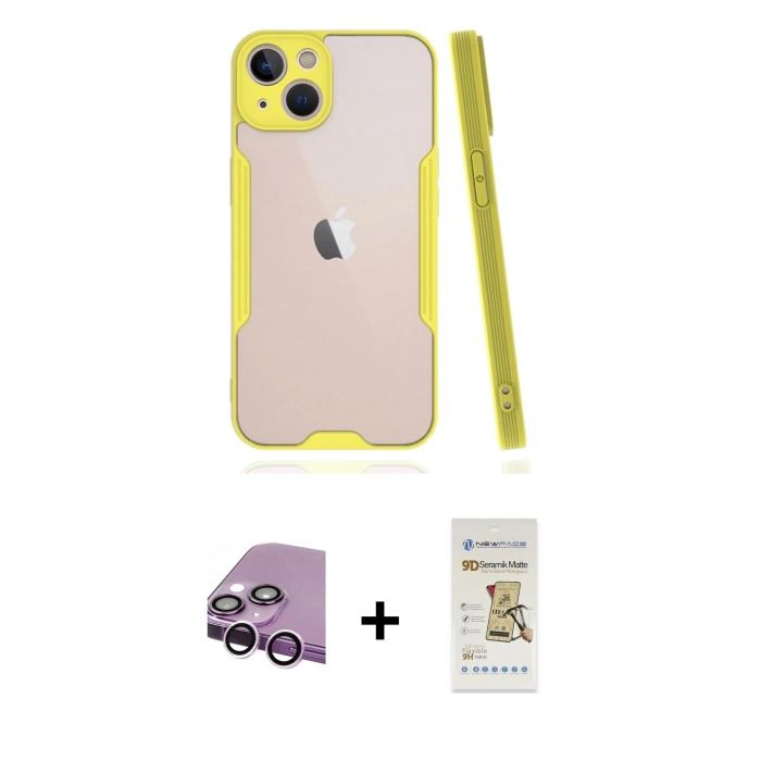 MARSİLYAN™- iPhone 14 Plus Kılıf Atlas Asil Serisi - Siyah Mat Seramik Nano Ekran Koruyucu + Raze Metal Kamera Lens - MR
