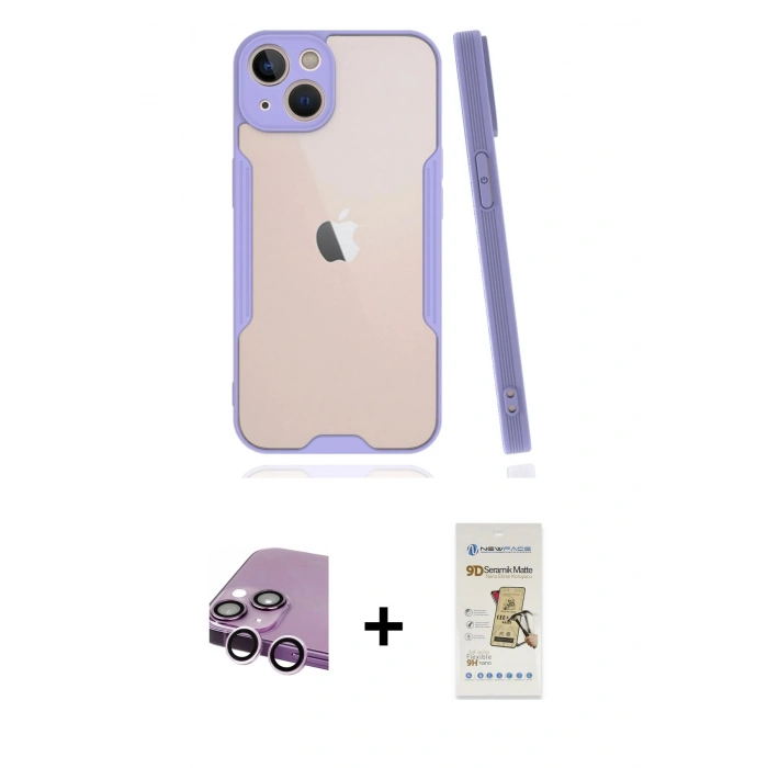 MARSİLYAN™- iPhone 14 Plus Kılıf Atlas Asil Serisi - Siyah Mat Seramik Nano Ekran Koruyucu + Raze Metal Kamera Lens - MR