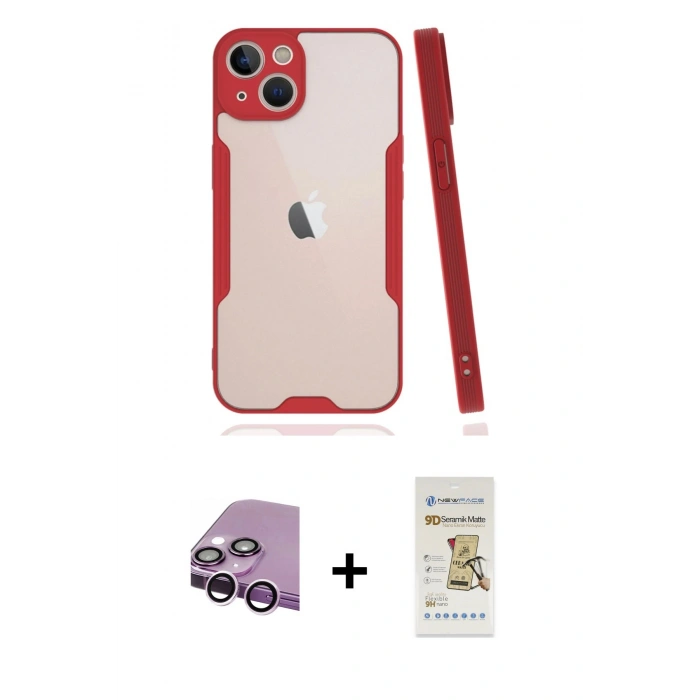 MARSİLYAN™- iPhone 14 Plus Kılıf Atlas Asil Serisi - Siyah Mat Seramik Nano Ekran Koruyucu + Raze Metal Kamera Lens - MR