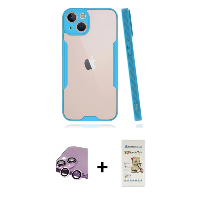 MARSİLYAN™- iPhone 14 Plus Kılıf Atlas Asil Serisi - Siyah Mat Seramik Nano Ekran Koruyucu + Raze Metal Kamera Lens - MR