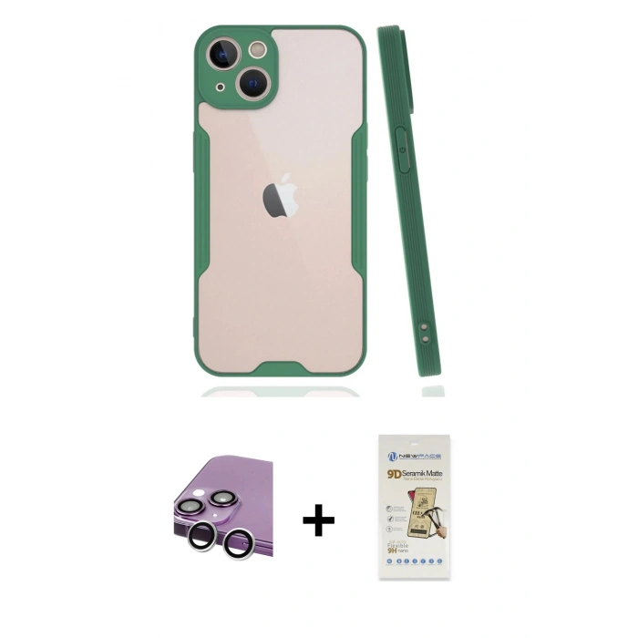 MARSİLYAN™- iPhone 14 Plus Kılıf Atlas Asil Serisi - Siyah Mat Seramik Nano Ekran Koruyucu + Raze Metal Kamera Lens - GS