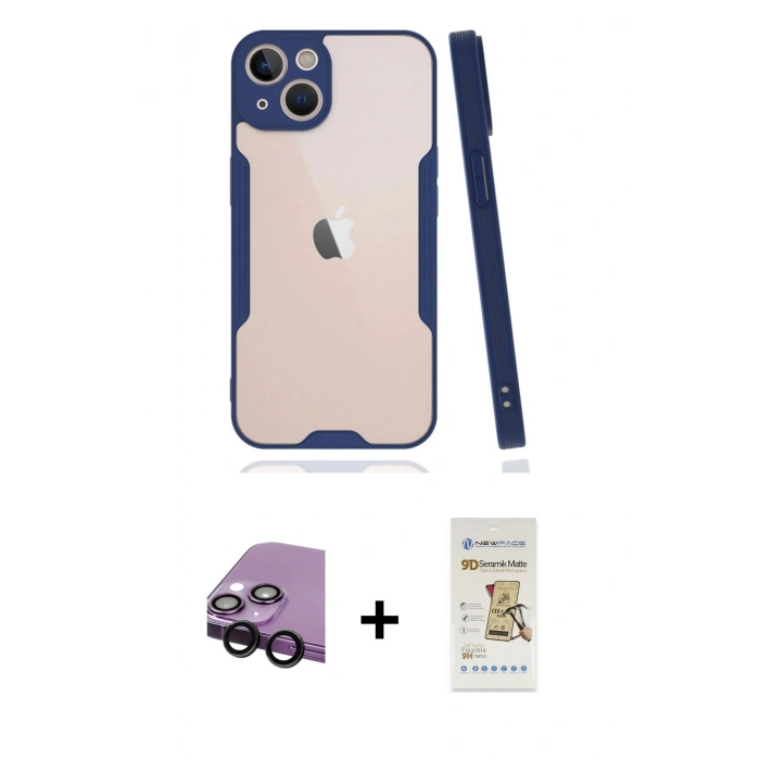 MARSİLYAN™- iPhone 14 Plus Kılıf Atlas Asil Serisi - Siyah Mat Seramik Nano Ekran Koruyucu + Raze Metal Kamera Lens - SH