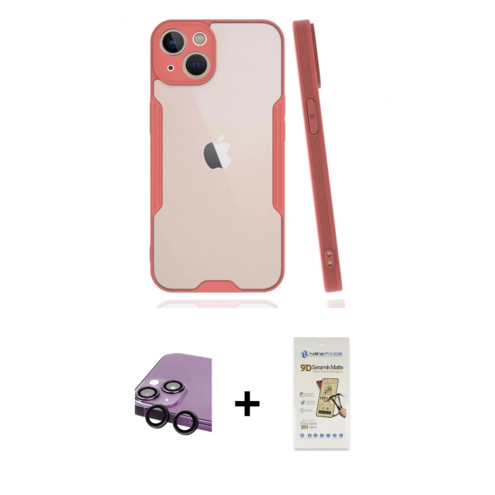 MARSİLYAN™- iPhone 14 Plus Kılıf Atlas Asil Serisi - Siyah Mat Seramik Nano Ekran Koruyucu + Raze Metal Kamera Lens - SH