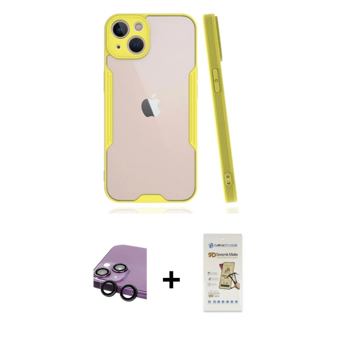 MARSİLYAN™- iPhone 14 Plus Kılıf Atlas Asil Serisi - Siyah Mat Seramik Nano Ekran Koruyucu + Raze Metal Kamera Lens - SH