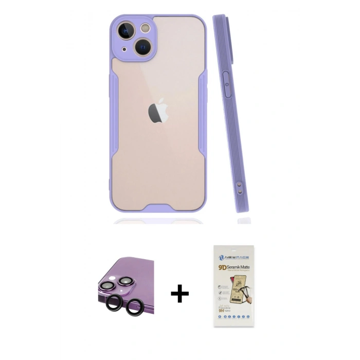 MARSİLYAN™- iPhone 14 Plus Kılıf Atlas Asil Serisi - Siyah Mat Seramik Nano Ekran Koruyucu + Raze Metal Kamera Lens - SH