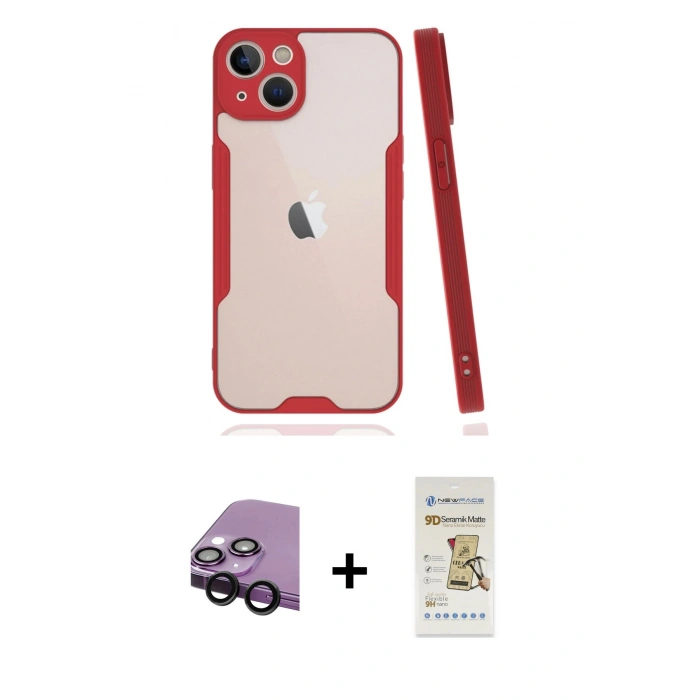 MARSİLYAN™- iPhone 14 Plus Kılıf Atlas Asil Serisi - Siyah Mat Seramik Nano Ekran Koruyucu + Raze Metal Kamera Lens - SH