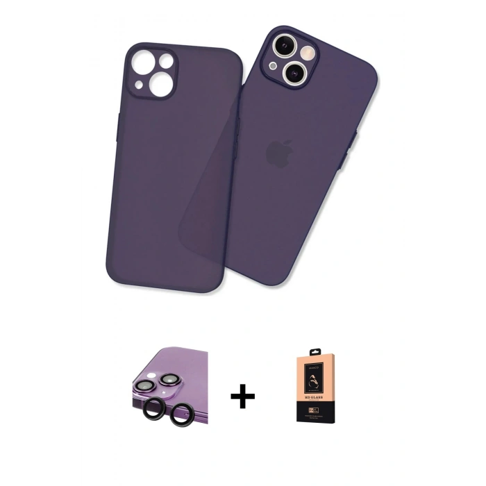 MARSİLYAN™- iPhone 14 Plus Kılıf Atlas Minimal Prime - Şeffaf Maxco Cam Ekran Koruyucu + Raze Metal Kamera Lens - SH