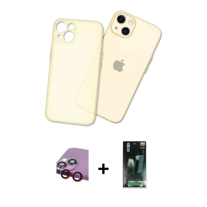 MARSİLYAN™- iPhone 14 Plus Kılıf Atlas Minimal Prime - Siyah 360 Mat Full Body Arka Koruyucu + Raze Metal Kamera Lens - KI