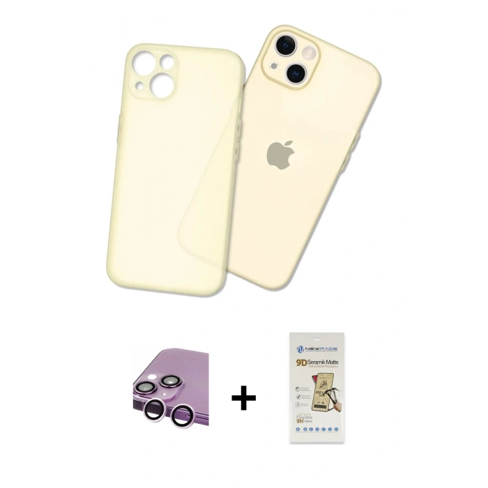 MARSİLYAN™- iPhone 14 Plus Kılıf Atlas Minimal Prime - Siyah Mat Seramik Nano Ekran Koruyucu + Raze Metal Kamera Lens - MR
