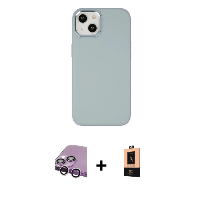 MARSİLYAN™- iPhone 14 Plus Kılıf Çekirdek Çizgi - Şeffaf Maxco Cam Ekran Koruyucu + Raze Metal Kamera Lens - MR