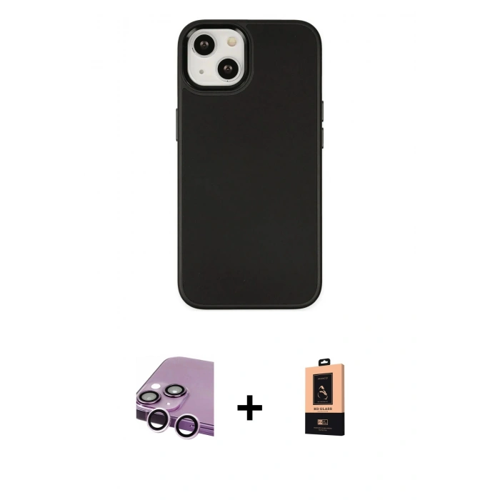MARSİLYAN™- iPhone 14 Plus Kılıf Çekirdek Çizgi - Şeffaf Maxco Cam Ekran Koruyucu + Raze Metal Kamera Lens - MR