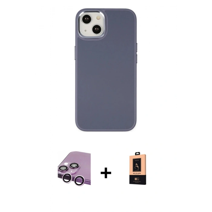 MARSİLYAN™- iPhone 14 Plus Kılıf Çekirdek Çizgi - Şeffaf Maxco Cam Ekran Koruyucu + Raze Metal Kamera Lens - MR