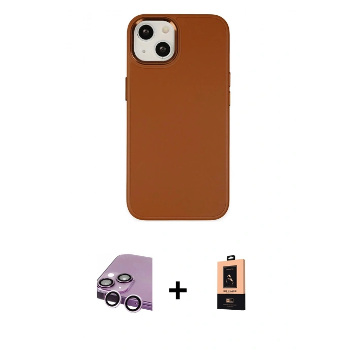 MARSİLYAN™- iPhone 14 Plus Kılıf Çekirdek Çizgi - Şeffaf Maxco Cam Ekran Koruyucu + Raze Metal Kamera Lens - MR