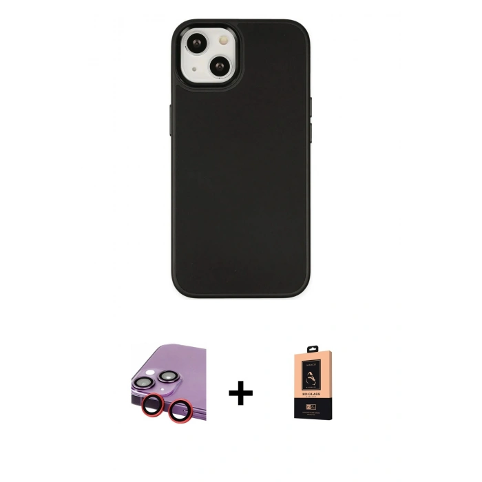 MARSİLYAN™- iPhone 14 Plus Kılıf Çekirdek Çizgi - Şeffaf Maxco Cam Ekran Koruyucu + Raze Metal Kamera Lens - KI