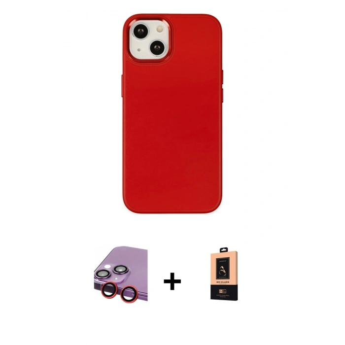 MARSİLYAN™- iPhone 14 Plus Kılıf Çekirdek Çizgi - Şeffaf Maxco Cam Ekran Koruyucu + Raze Metal Kamera Lens - KI