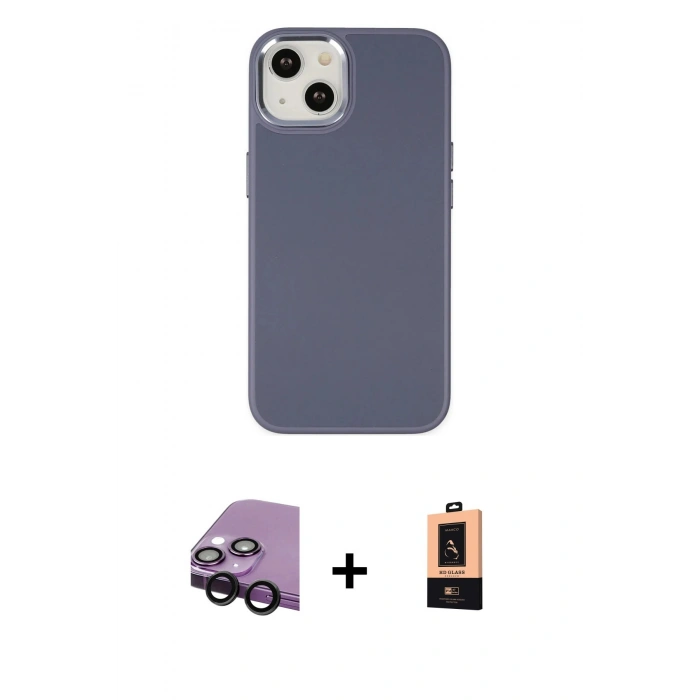 MARSİLYAN™- iPhone 14 Plus Kılıf Çekirdek Çizgi - Şeffaf Maxco Cam Ekran Koruyucu + Raze Metal Kamera Lens - SH