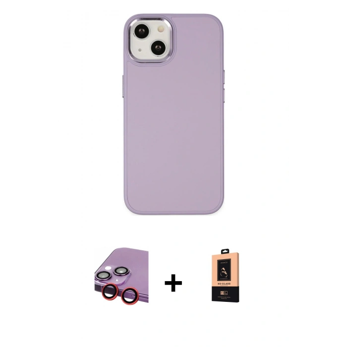 MARSİLYAN™- iPhone 14 Plus Kılıf Çekirdek Çizgi - Şeffaf Maxco Cam Ekran Koruyucu + Raze Metal Kamera Lens - KI