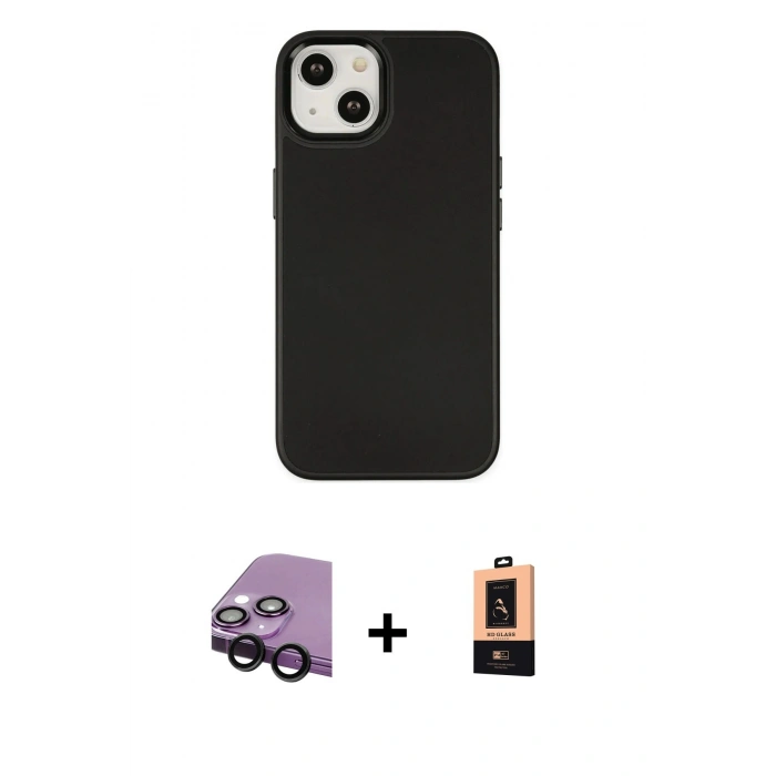 MARSİLYAN™- iPhone 14 Plus Kılıf Çekirdek Çizgi - Şeffaf Maxco Cam Ekran Koruyucu + Raze Metal Kamera Lens - SH