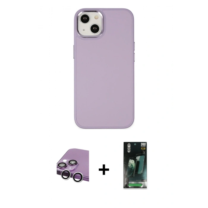 MARSİLYAN™- iPhone 14 Plus Kılıf Çekirdek Çizgi - Siyah 360 Mat Full Body Arka Koruyucu + Raze Metal Kamera Lens - GS