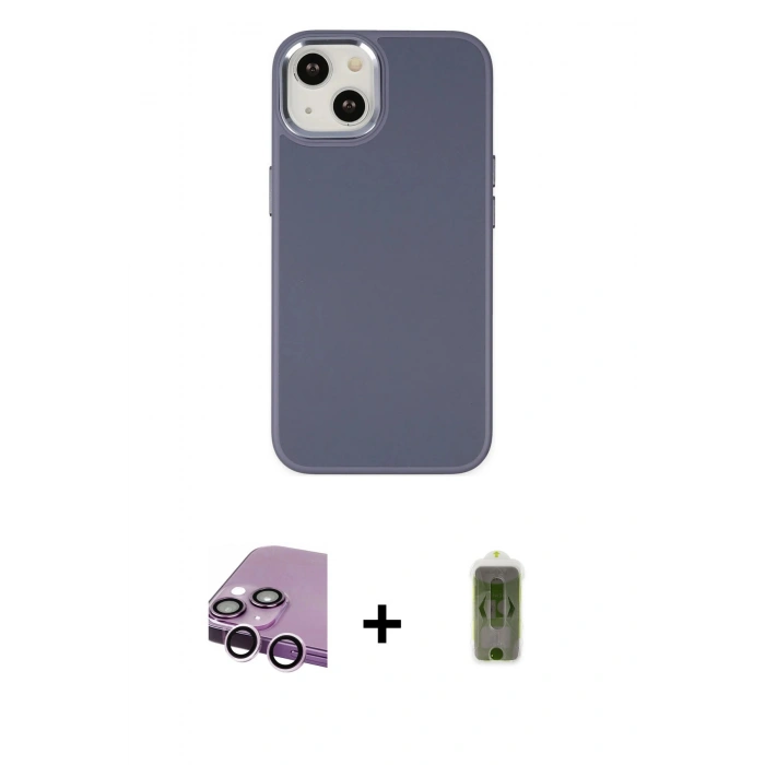 MARSİLYAN™- iPhone 14 Plus Kılıf Çekirdek Çizgi - Siyah Joko Magic 5D Hayalet Cam + Mor Raze Metal Kamera Lens