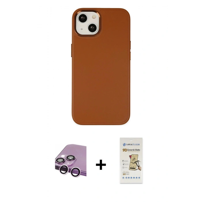 MARSİLYAN™- iPhone 14 Plus Kılıf Çekirdek Çizgi - Siyah Mat Seramik Nano Ekran Koruyucu + Raze Metal Kamera Lens - MR
