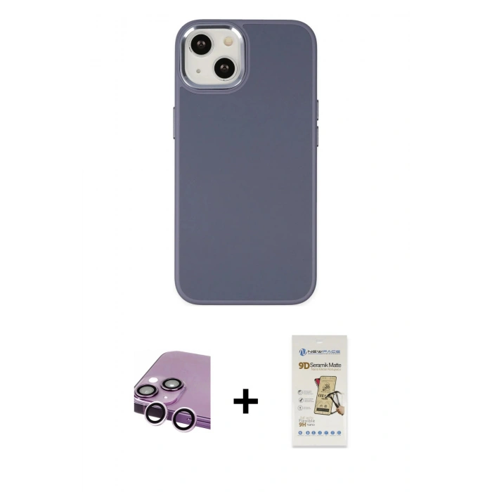 MARSİLYAN™- iPhone 14 Plus Kılıf Çekirdek Çizgi - Siyah Mat Seramik Nano Ekran Koruyucu + Raze Metal Kamera Lens - MR