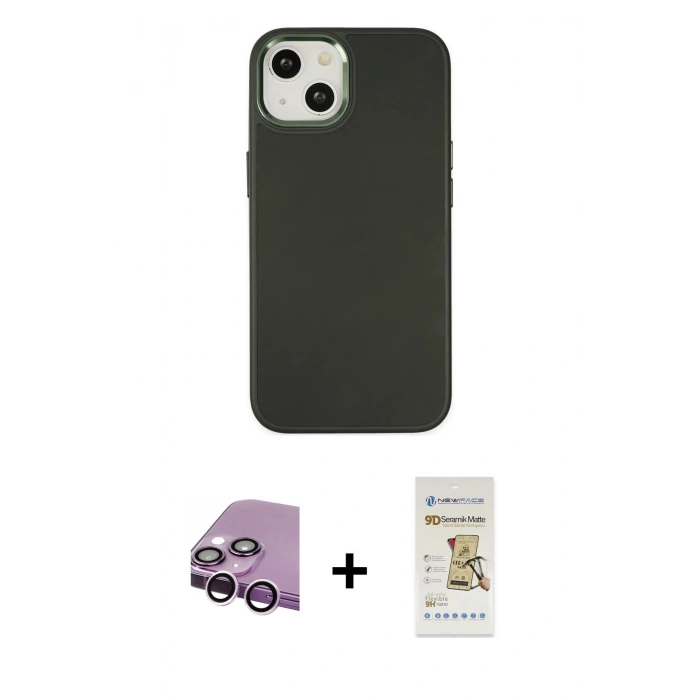 MARSİLYAN™- iPhone 14 Plus Kılıf Çekirdek Çizgi - Siyah Mat Seramik Nano Ekran Koruyucu + Raze Metal Kamera Lens - MR