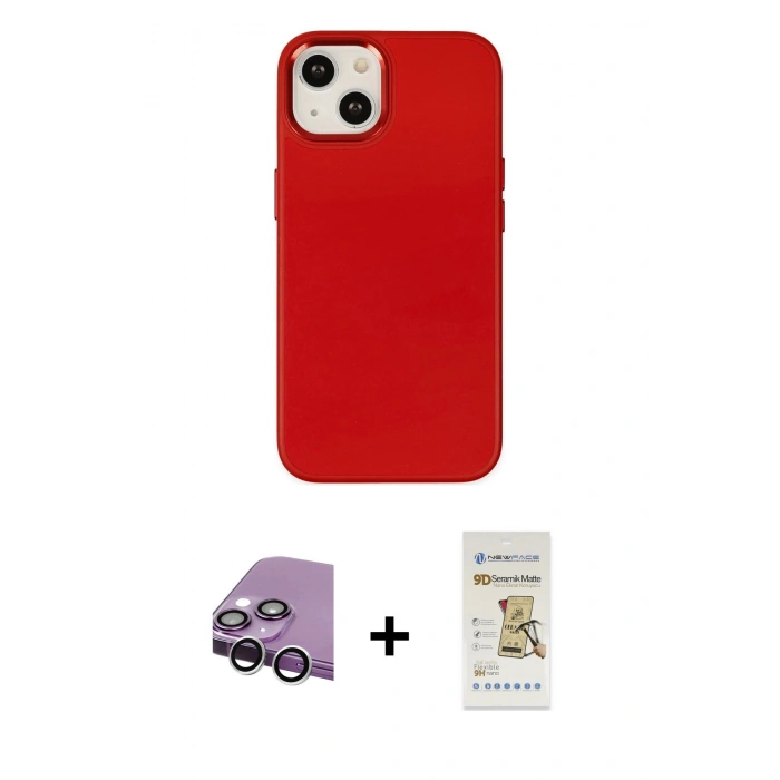 MARSİLYAN™- iPhone 14 Plus Kılıf Çekirdek Çizgi - Siyah Mat Seramik Nano Ekran Koruyucu + Raze Metal Kamera Lens - GS