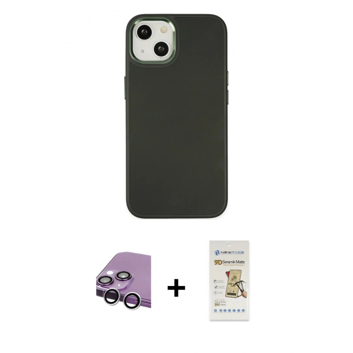 MARSİLYAN™- iPhone 14 Plus Kılıf Çekirdek Çizgi - Siyah Mat Seramik Nano Ekran Koruyucu + Raze Metal Kamera Lens - GS