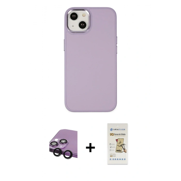 MARSİLYAN™- iPhone 14 Plus Kılıf Çekirdek Çizgi - Siyah Mat Seramik Nano Ekran Koruyucu + Raze Metal Kamera Lens - SH