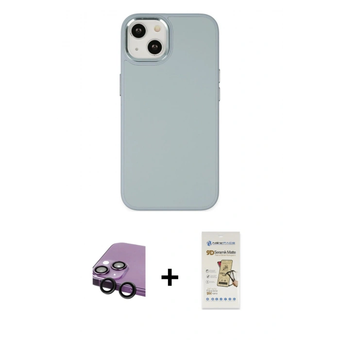 MARSİLYAN™- iPhone 14 Plus Kılıf Çekirdek Çizgi - Siyah Mat Seramik Nano Ekran Koruyucu + Raze Metal Kamera Lens - SH