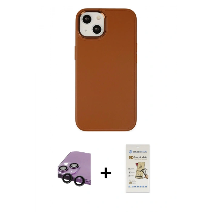 MARSİLYAN™- iPhone 14 Plus Kılıf Çekirdek Çizgi - Siyah Mat Seramik Nano Ekran Koruyucu + Raze Metal Kamera Lens - SH