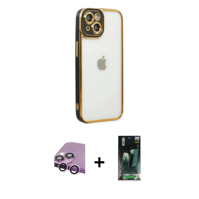 MARSİLYAN™- iPhone 14 Plus Kılıf Çekirdek Klasik Serisi - Siyah 360 Mat Full Body Arka Koruyucu + Raze Metal Kamera Lens - MR