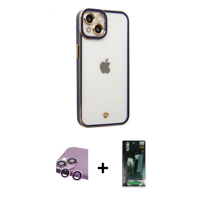 MARSİLYAN™- iPhone 14 Plus Kılıf Çekirdek Klasik Serisi - Siyah 360 Mat Full Body Arka Koruyucu + Raze Metal Kamera Lens - MR