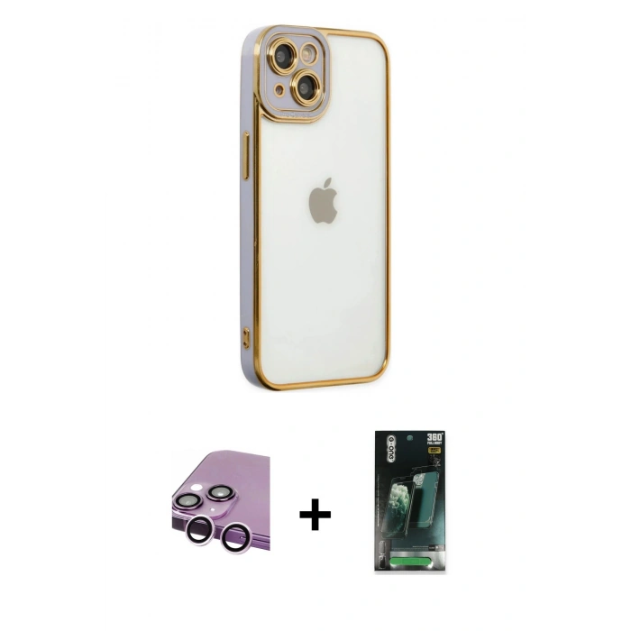 MARSİLYAN™- iPhone 14 Plus Kılıf Çekirdek Klasik Serisi - Siyah 360 Mat Full Body Arka Koruyucu + Raze Metal Kamera Lens - MR