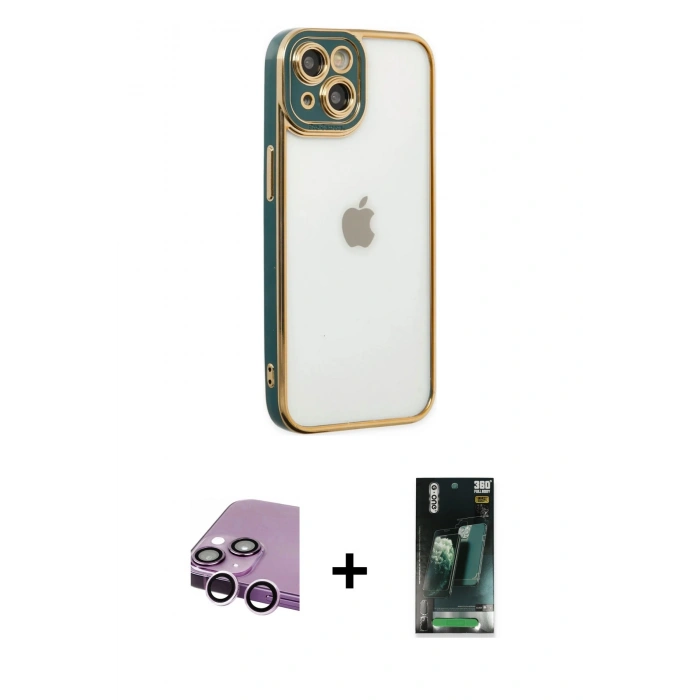 MARSİLYAN™- iPhone 14 Plus Kılıf Çekirdek Klasik Serisi - Siyah 360 Mat Full Body Arka Koruyucu + Raze Metal Kamera Lens - MR