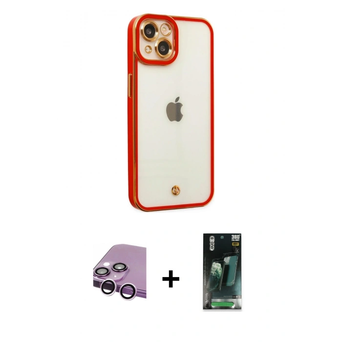 MARSİLYAN™- iPhone 14 Plus Kılıf Çekirdek Klasik Serisi - Siyah 360 Mat Full Body Arka Koruyucu + Raze Metal Kamera Lens - MR