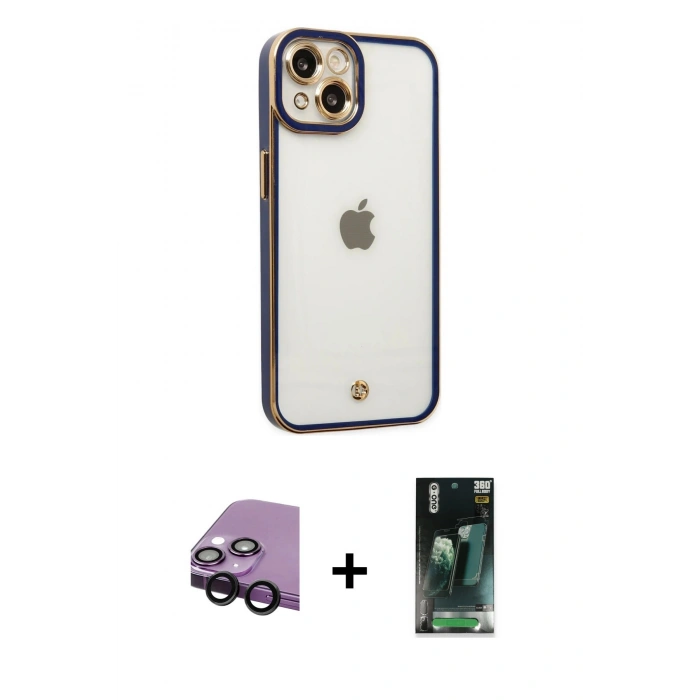 MARSİLYAN™- iPhone 14 Plus Kılıf Çekirdek Klasik Serisi - Siyah 360 Mat Full Body Arka Koruyucu + Raze Metal Kamera Lens - SH
